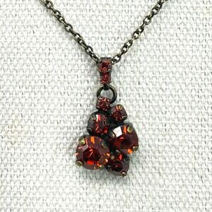 Konplott by Miranda Ko‎ Red Crystal Cluster Necklace Rhinestone Antique Brass